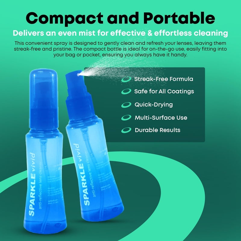 OPTIPAK Sparkle Vivid Anti-Reflective Safe Lens Cleaner Spray Kit - (2) 2oz Glasses Cleaner Spray & (2) Microfiber Cloth for Eyeglasses, Sunglasses, Lenses, Screens and Camera Cleaning Kit (4 Piece Set) - Image 3